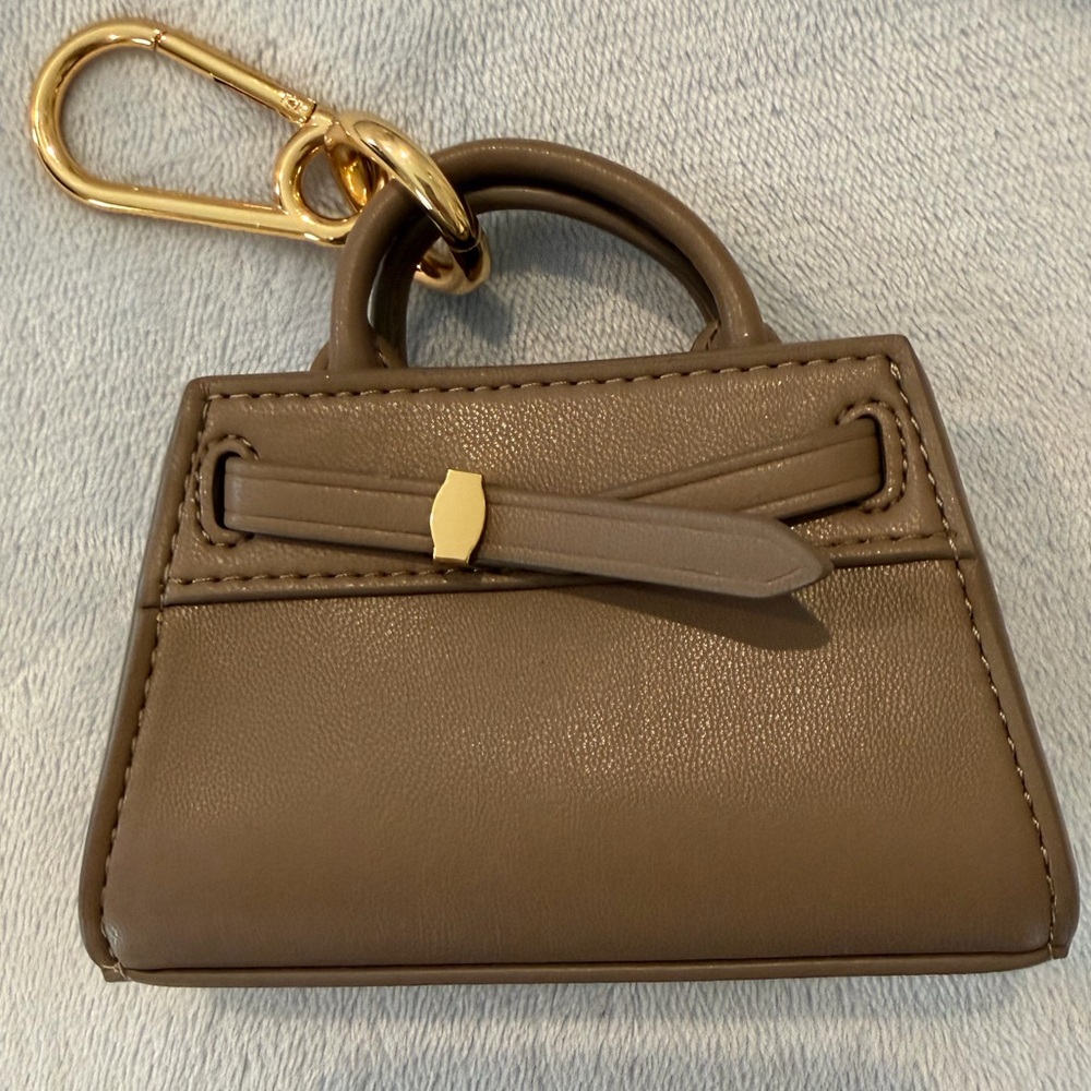 Veronica Beard Taupe Mini Bag Charm Keychain with Gold Hardware